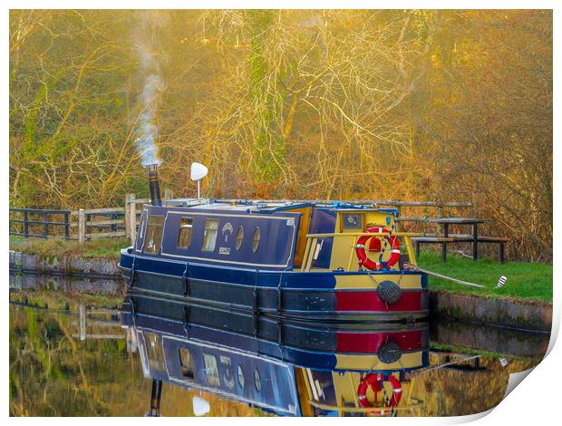 Canal Boat in Winter. Print by Colin Allen