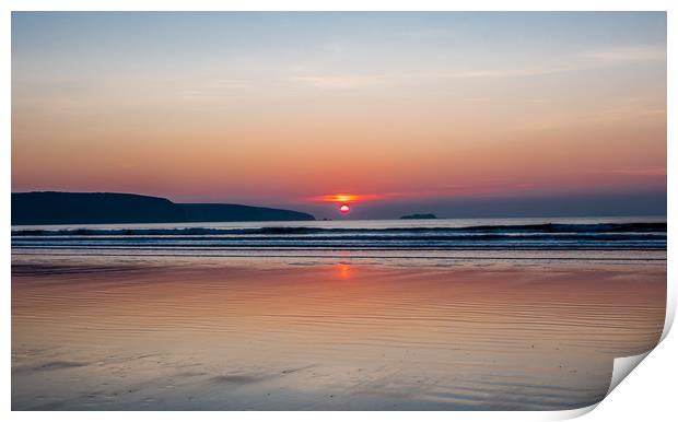 Broad Haven Beach at Sunset. Print by Colin Allen