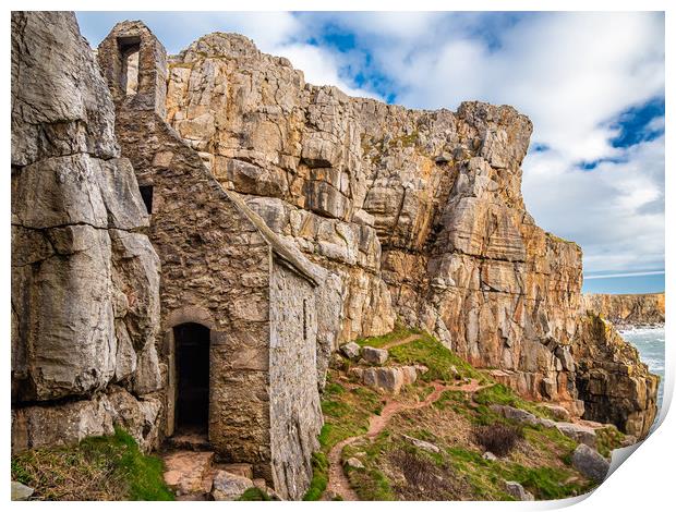 Mystical Chapel Perched on Majestic Cliff Print by Colin Allen