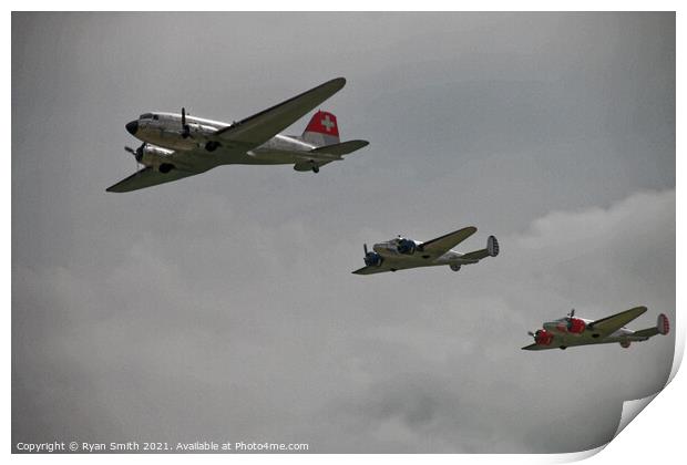World War 2 cargo planes flying in formation Print by Ryan Smith