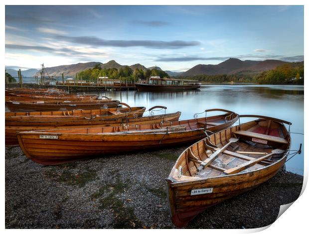 Derwent Water Landing Stage and Catbells Print by Simon Booth