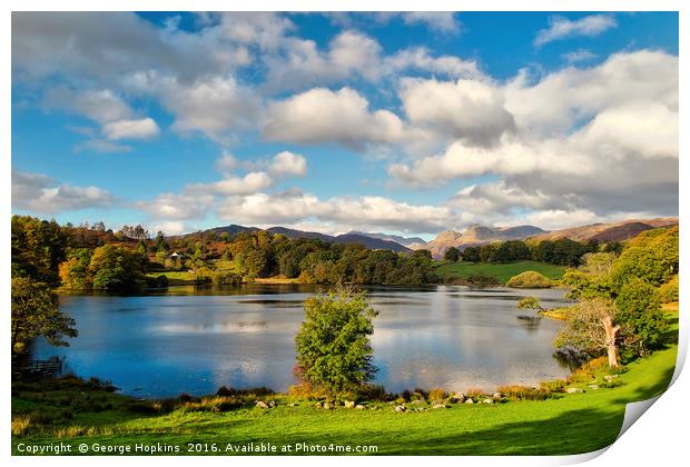 Autumn at Loughrigg Tarn Print by George Hopkins