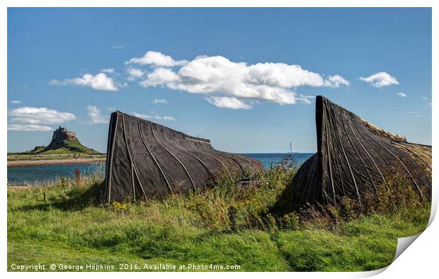 The Upturned Boats of Lindisfarne Island Print by George Hopkins