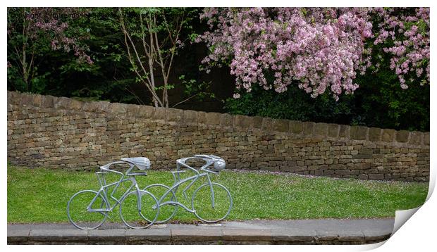 cycle racing sculpture in Knaresborough, England Print by mike morley
