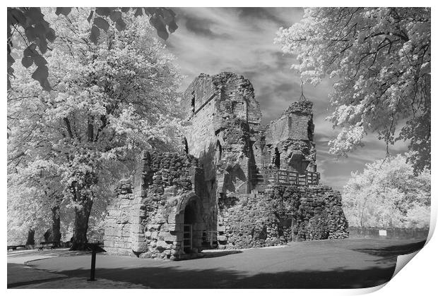 Knaresborough castle in Infra red Print by mike morley