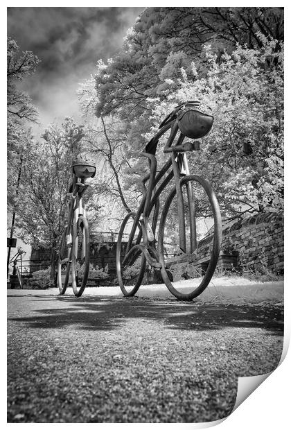 Knaresborough cyclists in Infra red Print by mike morley