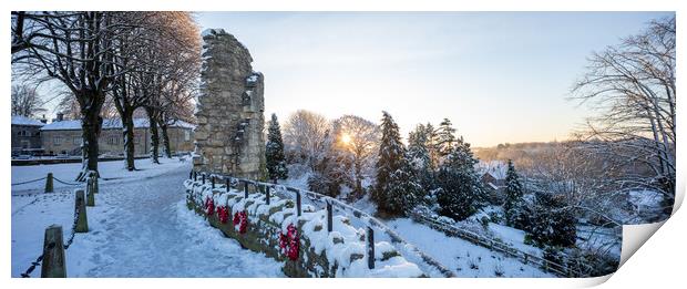 Knaresborough North Yorkshire sunrise with winter snow Print by mike morley