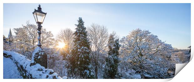 Knaresborough Castle panoramic scene North Yorkshire sunrise with winter snow Print by mike morley