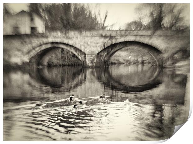 Knaresborough bridge with retro vintage film processing effect Print by mike morley