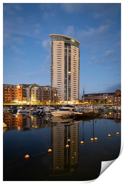 The Meridian tower at Swansea marina Print by Bryn Morgan