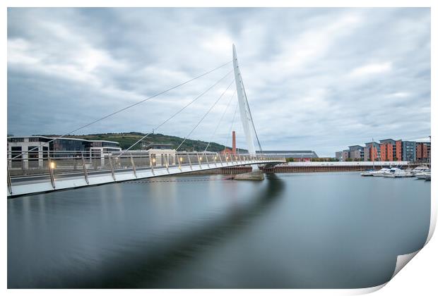 The sail bridge at Swansea marina Print by Bryn Morgan