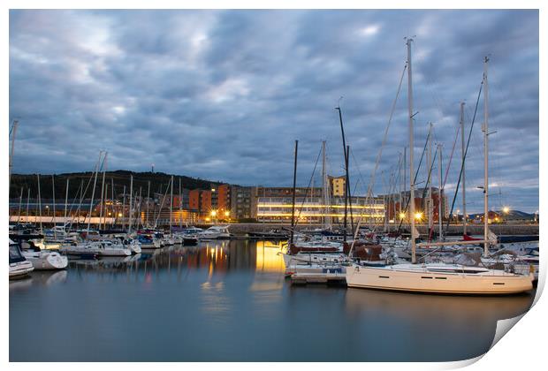 Boats at Swansea marina Print by Bryn Morgan