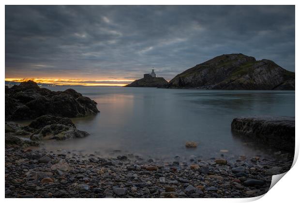 Mumbles lighthouse at dawn Print by Bryn Morgan