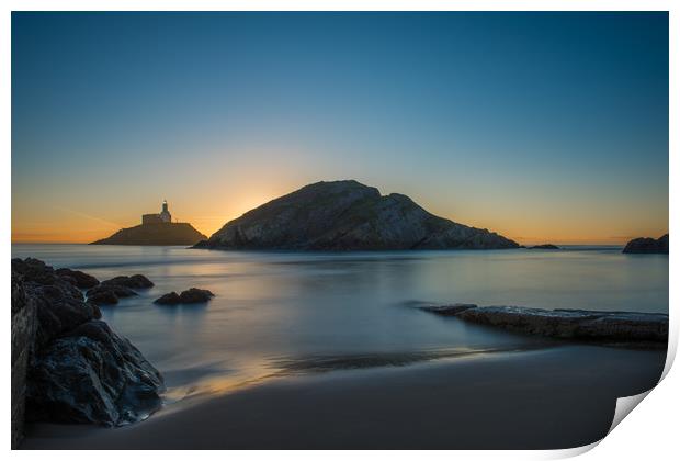 Mumbles lighthouse at sunrise. Print by Bryn Morgan