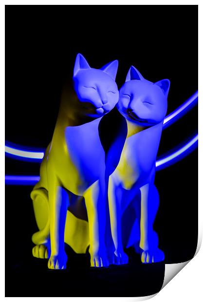 Blue alabaster cats. Print by Bryn Morgan
