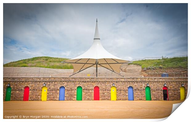 Barry island colourful doors and massive parasol Print by Bryn Morgan