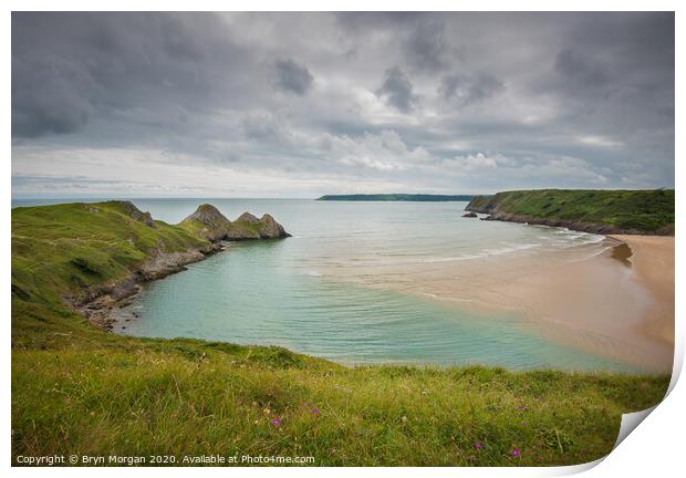 Three cliffs bay Print by Bryn Morgan