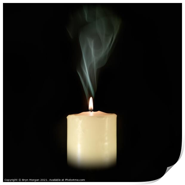 Candle with flowing smoke Print by Bryn Morgan
