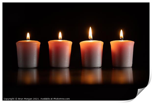 Four burning candles Print by Bryn Morgan