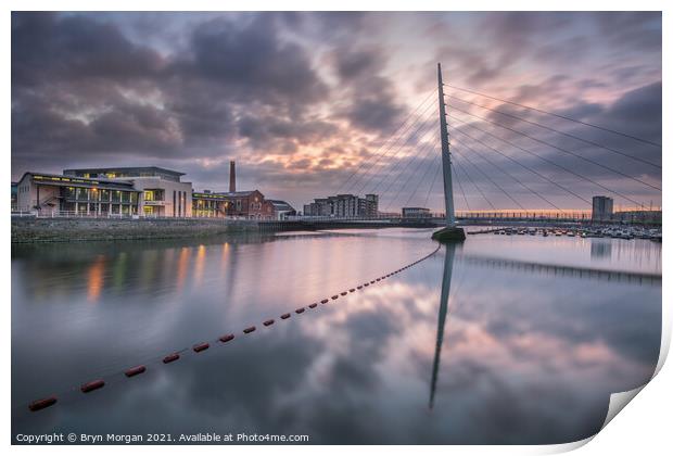 The Sail bridge at Swansea marina  Print by Bryn Morgan