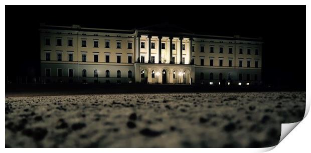 Oslo Palace on a cold, winter evening. Print by Mike Evans