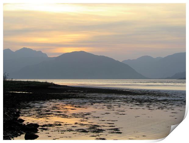  Sunset over the mountains of Ardgour              Print by alan todd