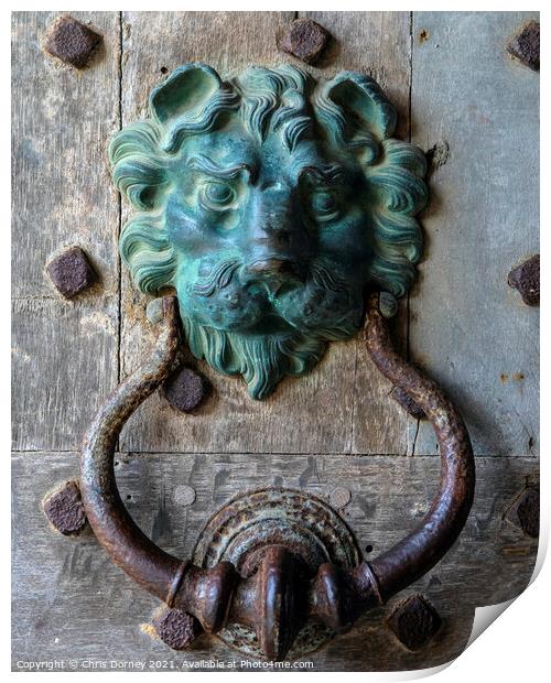 Door Knocker at Leeds Castle in Kent, UK Print by Chris Dorney