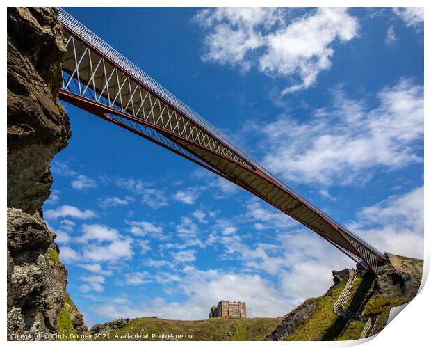 Footbridge at Tintagel Castle in Cornwall, UK Print by Chris Dorney