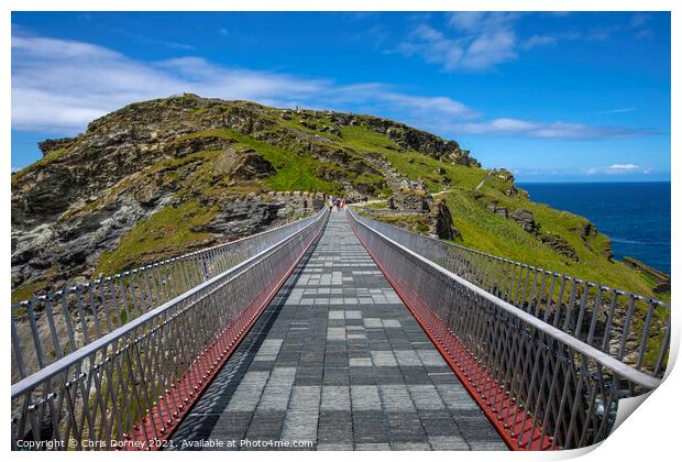 Bridge at Tintagel Castle in Cornwall, UK Print by Chris Dorney