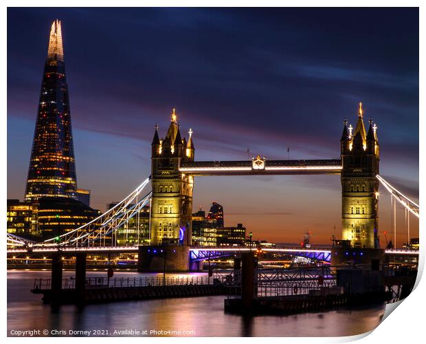 Tower Bridge and the Shard in London, UK Print by Chris Dorney
