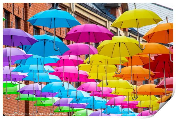 Hanging Umbrellas in Durham, UK Print by Chris Dorney