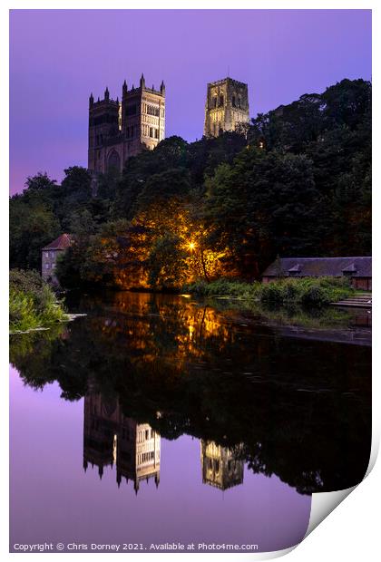 Durham Cathedral at Night, in the City of Durham, UK Print by Chris Dorney