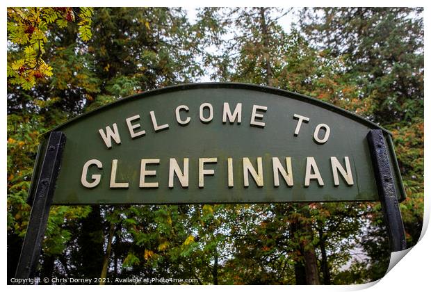 Welcome to Glenfinnan Sign in Scotland Print by Chris Dorney