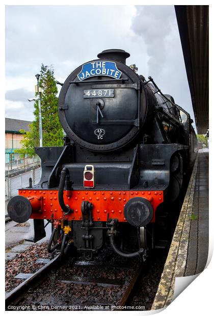 The Jacobite Steam Train in the Highlands of Scotl Print by Chris Dorney