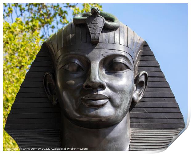 Egyptian Sphinx at Cleopatras Needle in London, UK Print by Chris Dorney