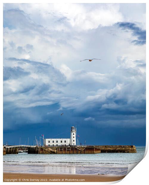 Scarborough Pier Lighthouse in Scarborough, Yorkshire, UK Print by Chris Dorney