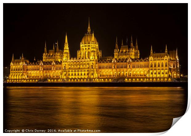 Hungarian Parliament Building in Budapest Print by Chris Dorney
