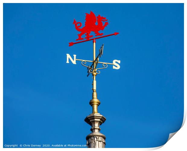 Red Dragon Weather Vane on Llandudno Pier in Wales Print by Chris Dorney