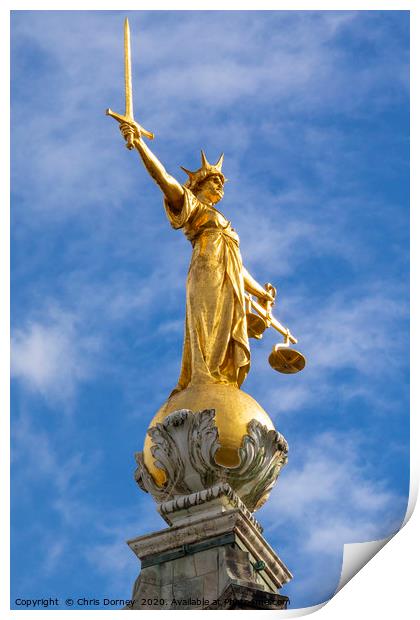 Lady Justice Statue at The Old Bailey in London Print by Chris Dorney