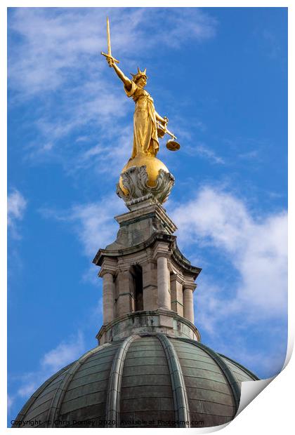 Lady Justice Statue at The Old Bailey in London Print by Chris Dorney