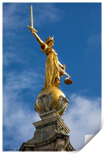 Lady Justice Statue at The Old Bailey in London Print by Chris Dorney