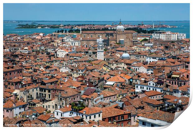 View from St. Marks Campanile in Venice Print by Chris Dorney