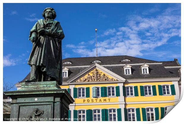 Beethoven and Old Post Office Building in Bonn, Germany Print by Chris Dorney