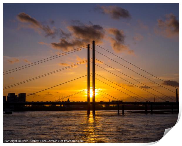 Knie Bridge in Dusseldorf Print by Chris Dorney