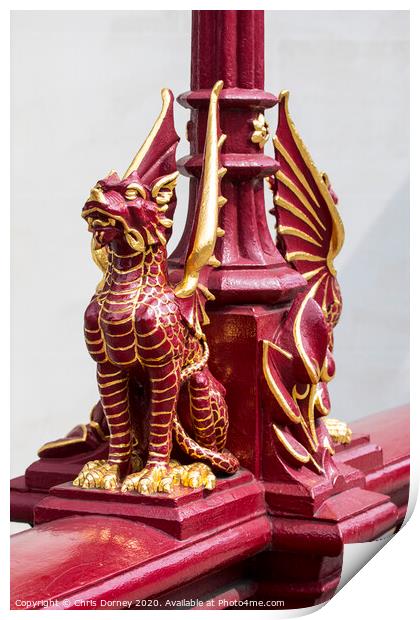 Dragon Sculptures on Holborn Viaduct in London Print by Chris Dorney