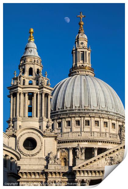 The Moon and St. Pauls Cathedral Print by Chris Dorney