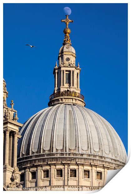 The Moon Perched on St. Pauls Catehdral Print by Chris Dorney