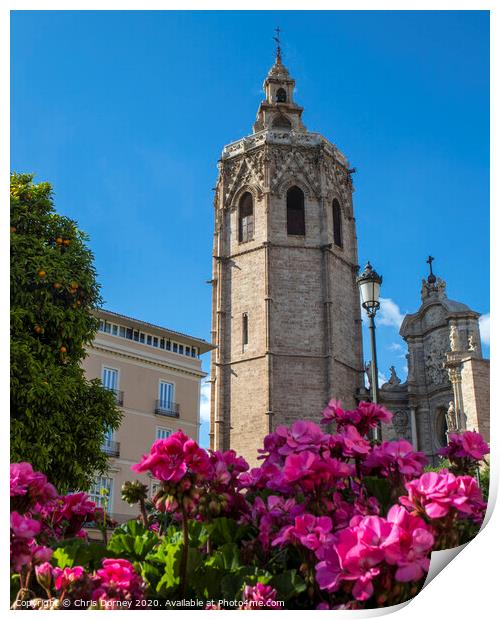 Torre del Micalet in Valencia Print by Chris Dorney