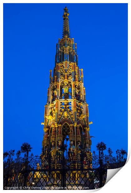 Schoner Brunnen in Nuremberg Print by Chris Dorney