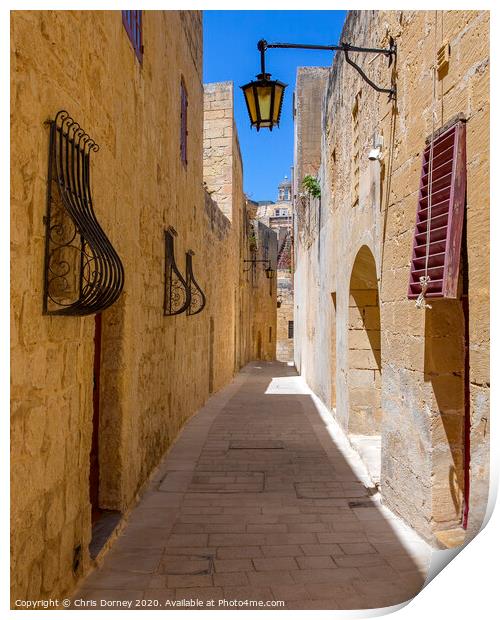 Narrow Streets in Mdina Print by Chris Dorney